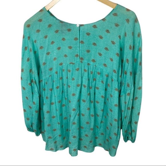 Sundance Catalogue Bohemian Peasant Blouse Size XS Rayon Hippie Blue Green Gold - Picture 5 of 11